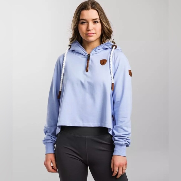 Wanakome Leelee Lux Baby Blue Jay Half Zip Crop Hoodie Women’s M - Picture 1 of 15